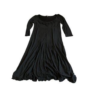 Weekend Max Mara Solid Black Half Sleeve Flower 3D Rose Spring Dress Medium